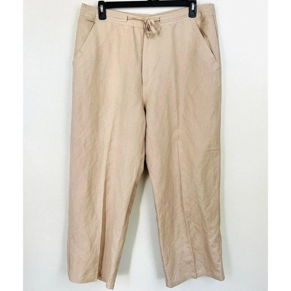 Mojito Collection Linen Blend Beige Pants 40x30 Drawstring Casual Resort Coastal